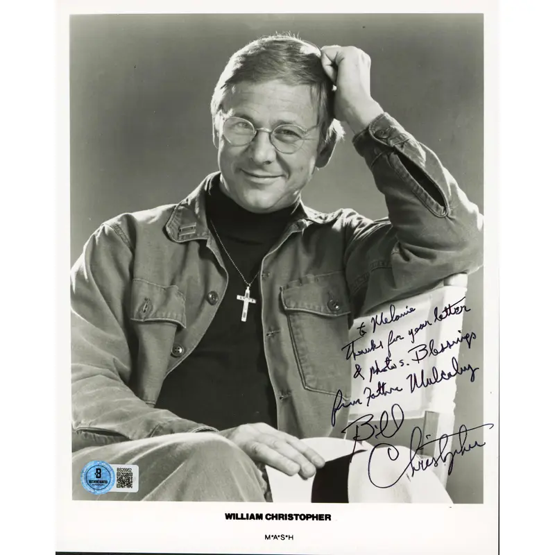 William Christopher MASH "To Melanie..  Father Mulcahy" Signed 8x10 Photo BAS