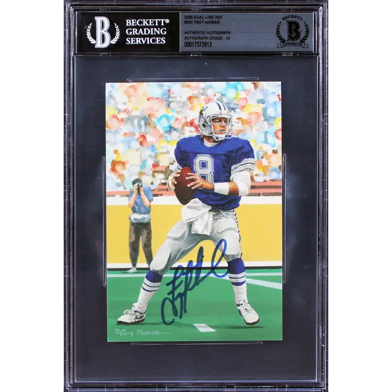 Cowboys Troy Aikman Signed 2006 Goal Line HOF #230 Card Auto 10! BAS Slabbed