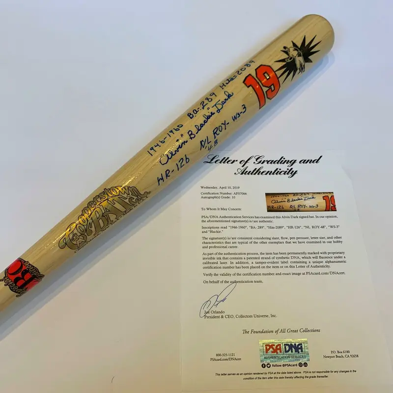 The Finest Al Dark Signed Heavily Inscribed STAT Bat PSA DNA Graded Gem Mint 10