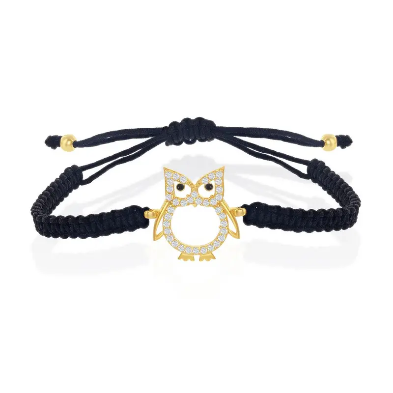 Sterling Silver GP CZ Owl Macrame Bracelet