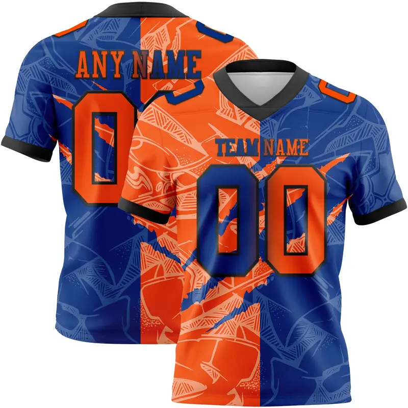 Custom Royal Orange-Black Mesh Authentic Gradient Fashion Scratch Football Jersey
