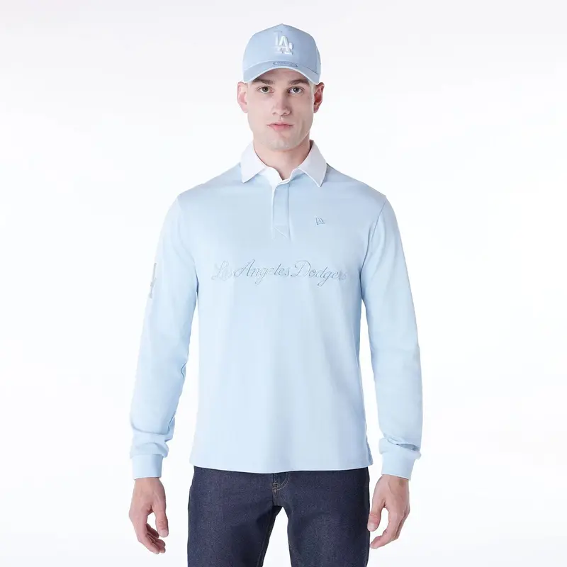 LA Dodgers MLB Script Pastel Blue Long Sleeve Polo