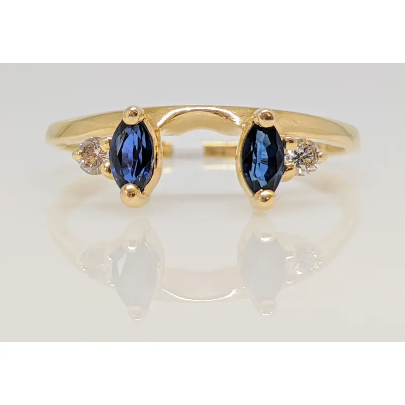 14K SAPPHIRE MARQUISE (2) 2.5X5 WITH (2) DIAMOND MELEE ESTATE WRAP 2.0 GRAMS