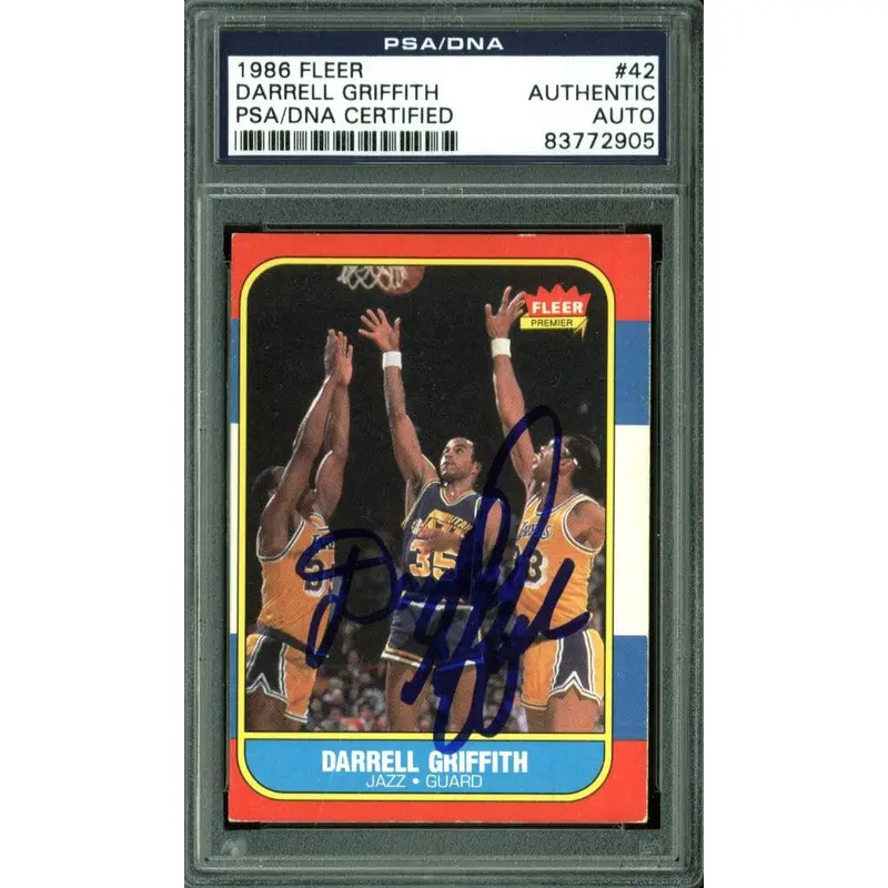 Jazz Darrell Griffith Authentic Signed Card 1986 Fleer #42 PSA/DNA Slabbed