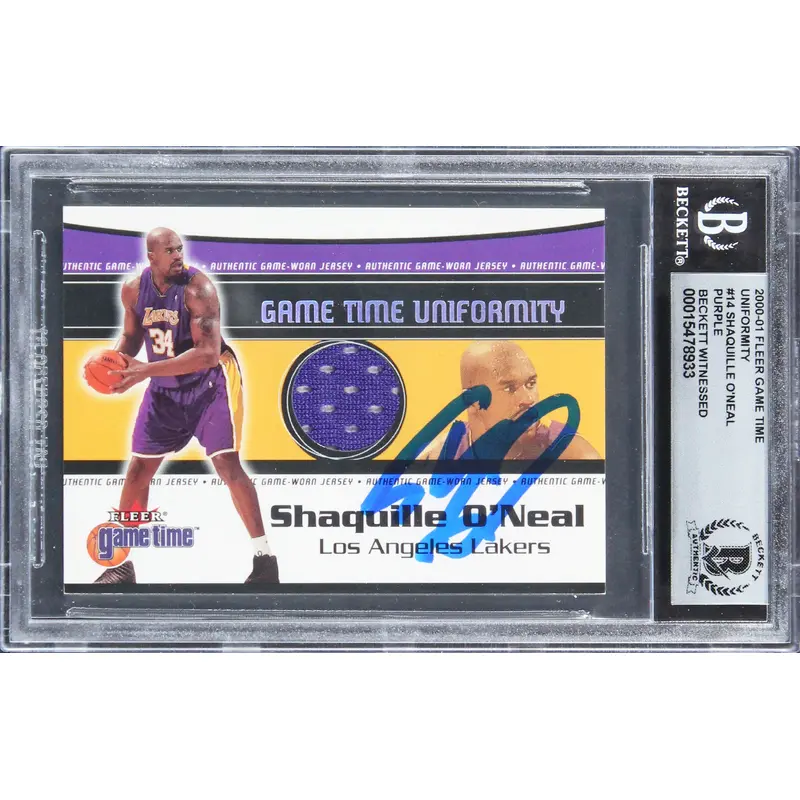 Shaquille O'Neal Signed 2000 Fleer Game Time Uniformity 14 Card Auto 10 BAS Slab