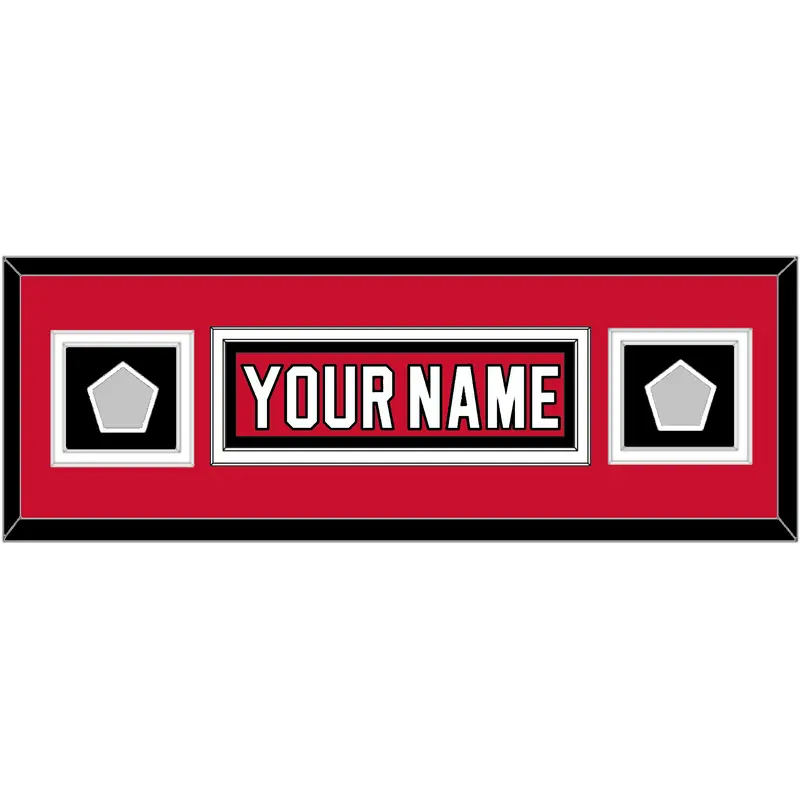 New Jersey Nameplate & 2 Stanley Cup Finals Patches - Road Red (1992-2007) - Double Mat 4
