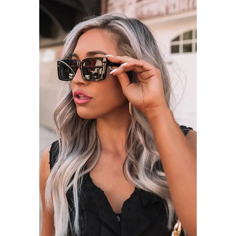 Black Trendy Retro Square Frame Sunglasses