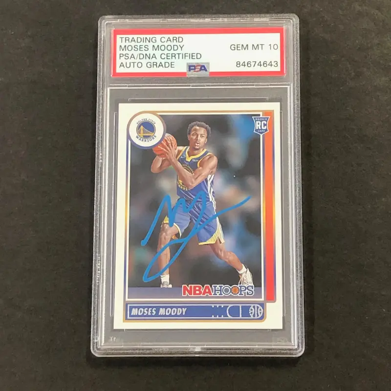 2021-22 Panini NBA Hoops #229 Moses Moody Signed Card AUTO 10 PSA Slabbed Warriors