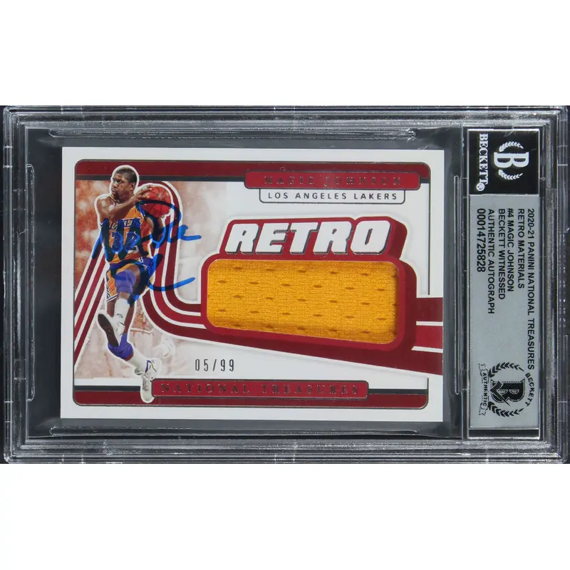 Magic Johnson Signed 2020 National Treasures Retro #4 Card Auto 10! BAS Slab 3