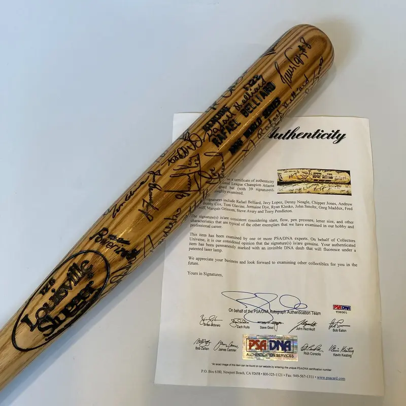 1996 Atlanta Braves Team Signed World Series Game Issued Baseball Bat PSA DNA