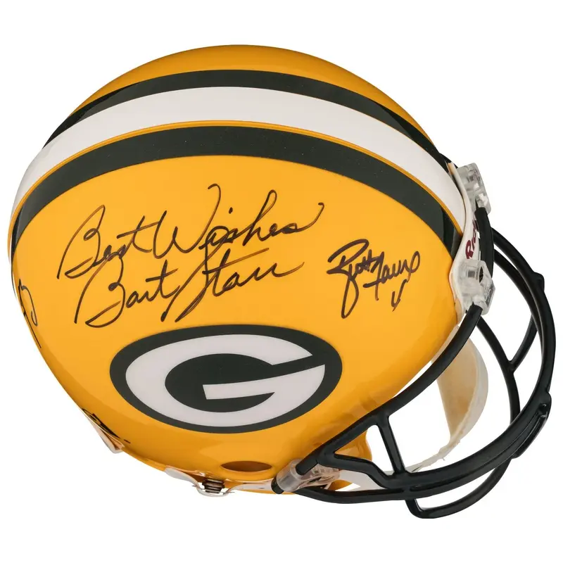 Bart Starr Brett Favre & Aaron Rodgers Signed Green Bay Packers Helmet Beckett
