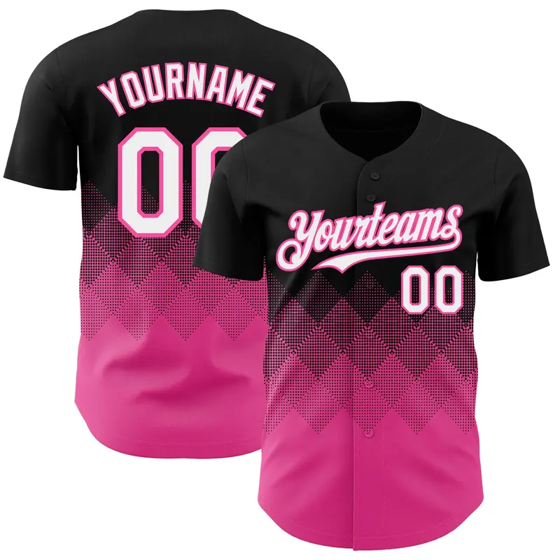 Custom Black White-Pink 3D Gradient Square Shape Authentic Baseball Jersey