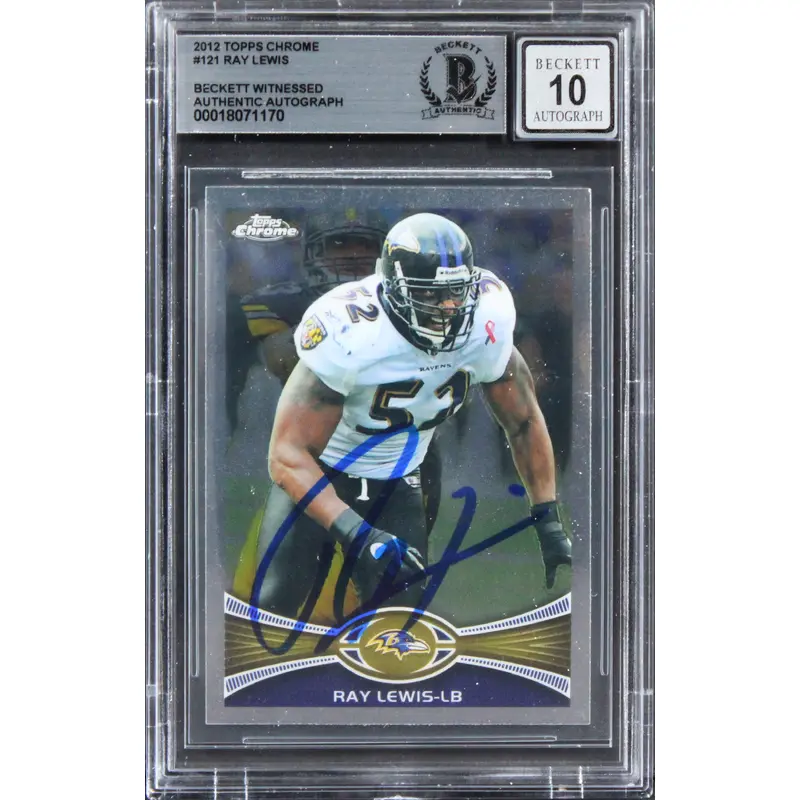 Ravens Ray Lewis Signed 2012 Topps Chrome #121 Card Auto Graded 10! BAS Slabbed