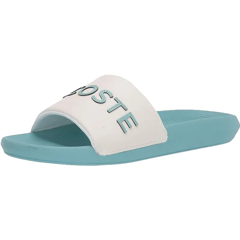 LACOSTE WOMENS SANDALS SLIDE WHITE/MINT CROCO SLIDE 320, 7-39CFA0056WG1