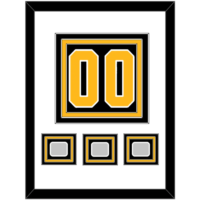 Pittsburgh Number (Back) & 3 Stanley Cup Champions Patches - Home Black - Triple Mat 1