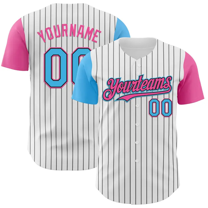 Custom White Black Pinstripe Sky Blue-Pink Authentic Two Tone Baseball Jersey