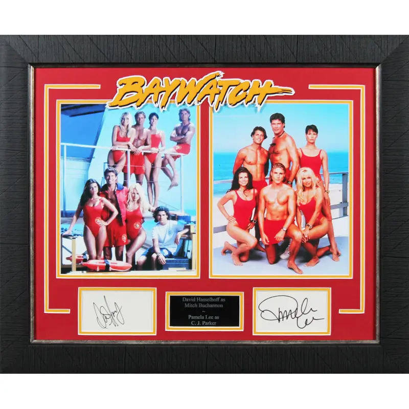 David Hasselhoff & Pamela Anderson Baywatch Signed Framed Display BAS #AD04921