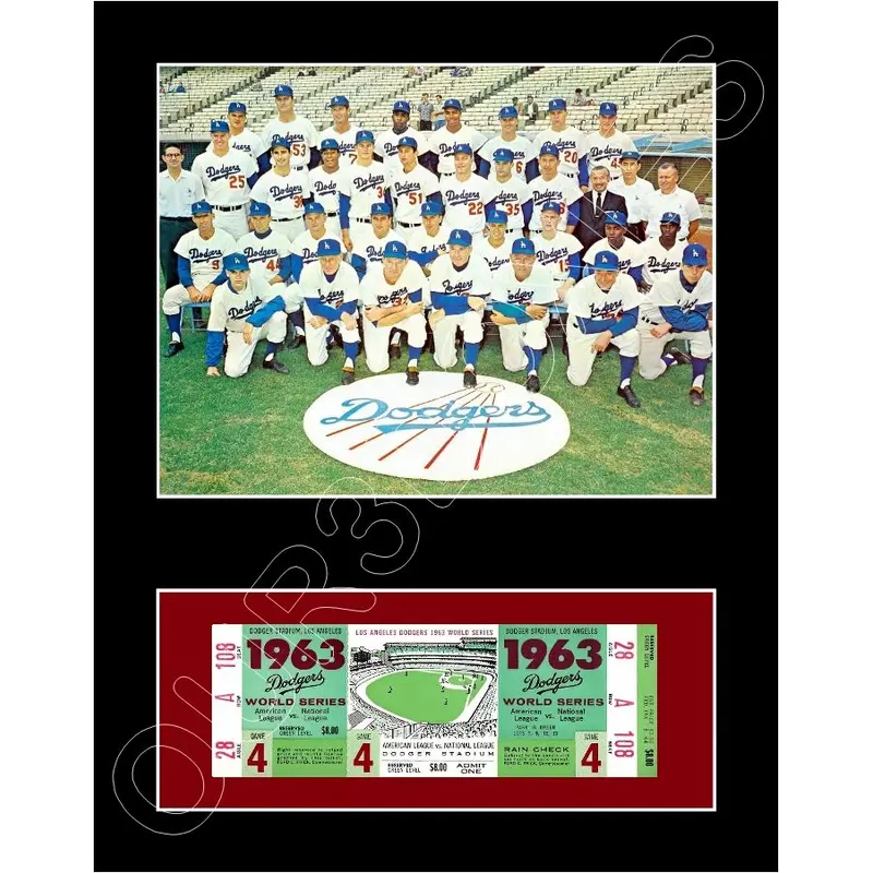 1963 Los Angeles Dodgers World Series Ticket Matted Photo Display 11X14 - 2127