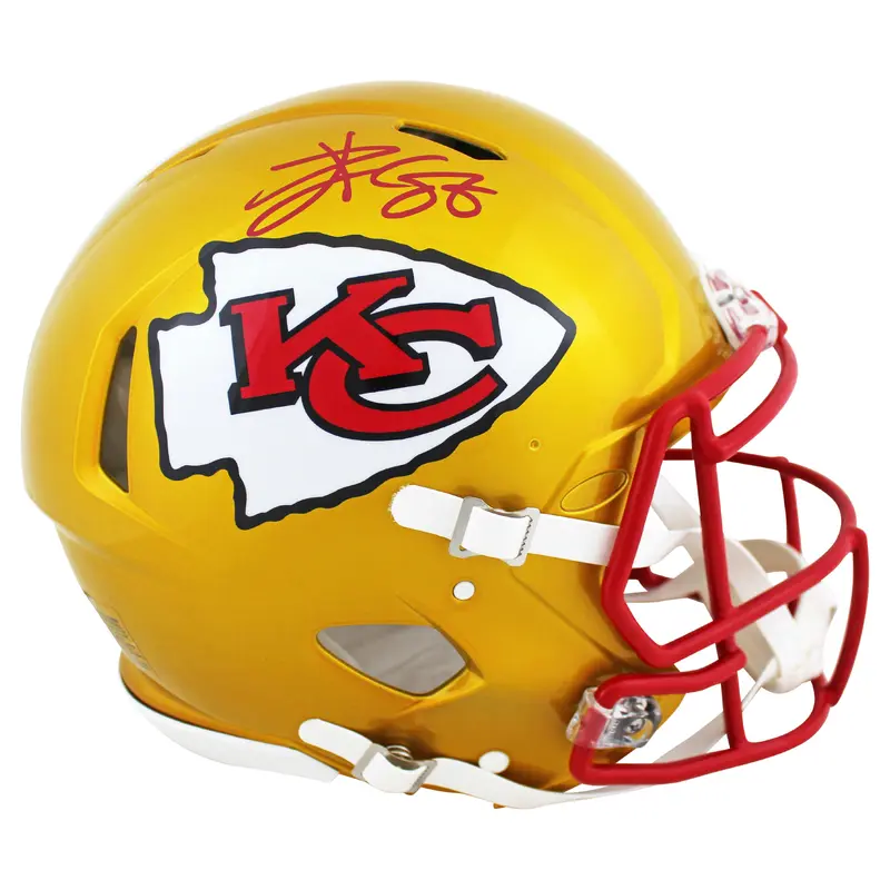 Chiefs Travis Kelce Signed Flash Full Size Speed Proline Helmet w/ Red Sig BAS W