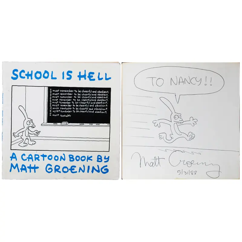Matt Groening The Simpsons Authentic Signed School Is Hell Book BAS #AC33267