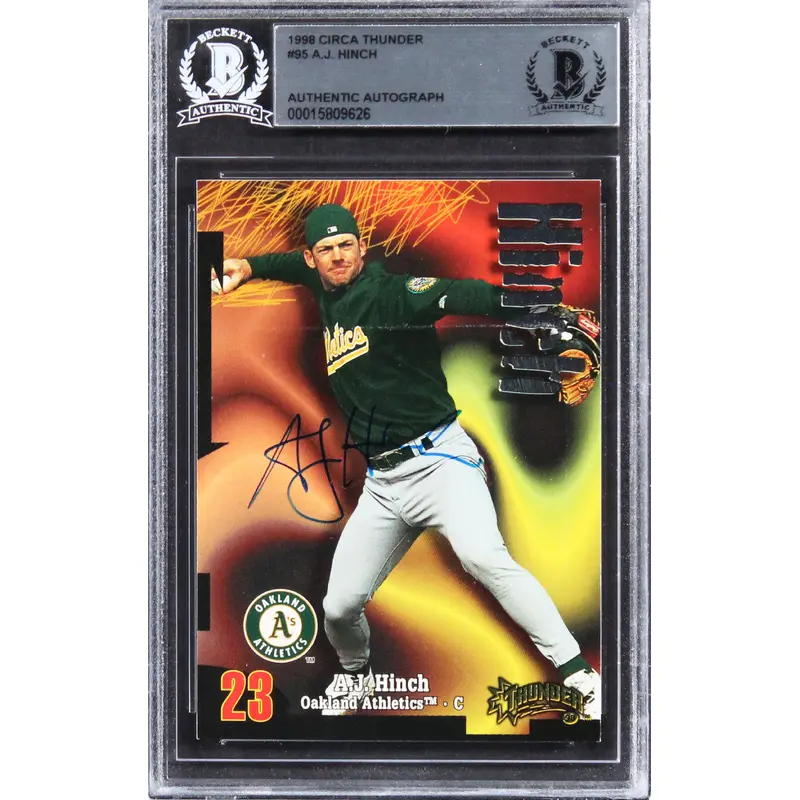 Athletics A.J. Hinch Authentic Signed 1998 Circa Thunder #95 RC Card BAS Slabbed