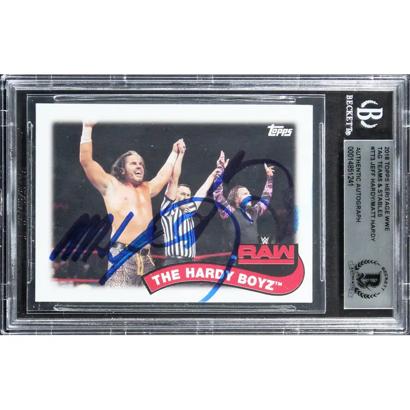 Jeff Hardy & Matt Hardy Signed 2018 Topps Heritage WWE TTS #TT3 Card BAS Slabbed