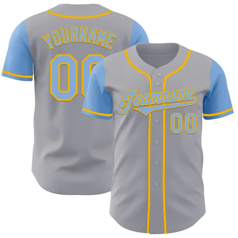 Custom Gray Light Blue-Gold Authentic Two Tone Baseball Jersey