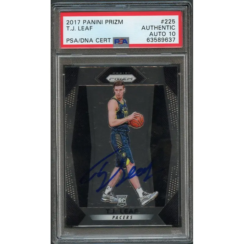 2017-18 Panini Prizm #225 TJ Leaf Signed Card AUTO 10 PSA Slabbed RC Rookie