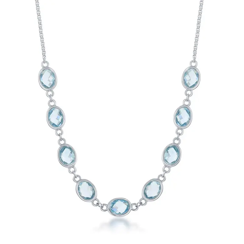 Sterling Silver 14.1cttw Blue Topaz Ovals, Linked Necklace