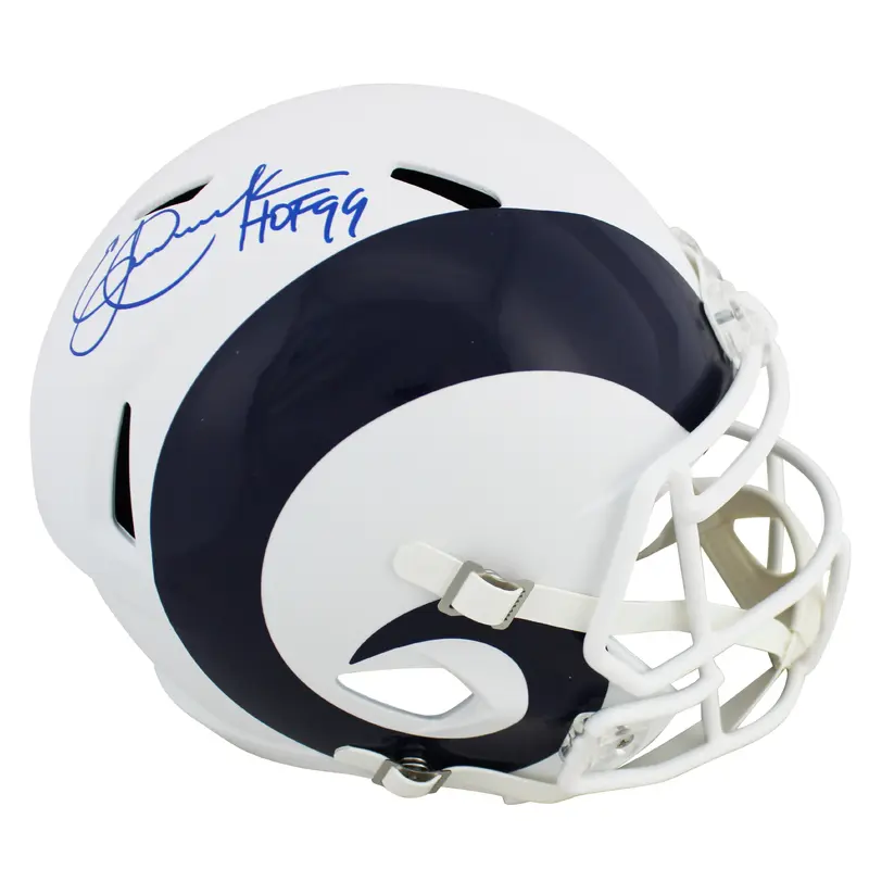 Rams Eric Dickerson HOF 99 Signed Flat White Full Size Speed Rep Helmet BAS Wit