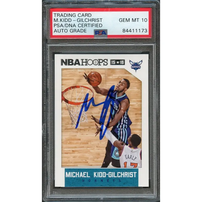 2015-16 NBA Hoops #244 Michael Kidd-Gilchrist Signed Card AUTO 10 PSA Slabbed Hornets