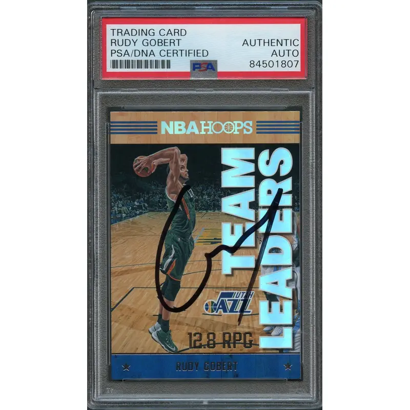 2017-18 NBA Hoops Team Leaders #30 Rudy Gobert Signed Card AUTO PSA Slabbed Jazz