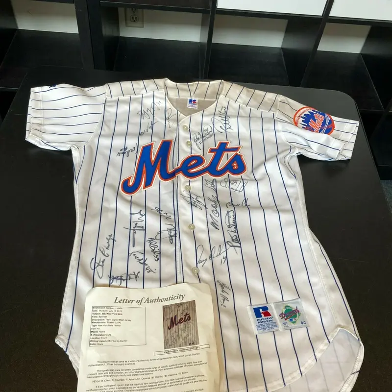 2002 New York Mets Team Signed Authentic Game Model Jersey With JSA COA