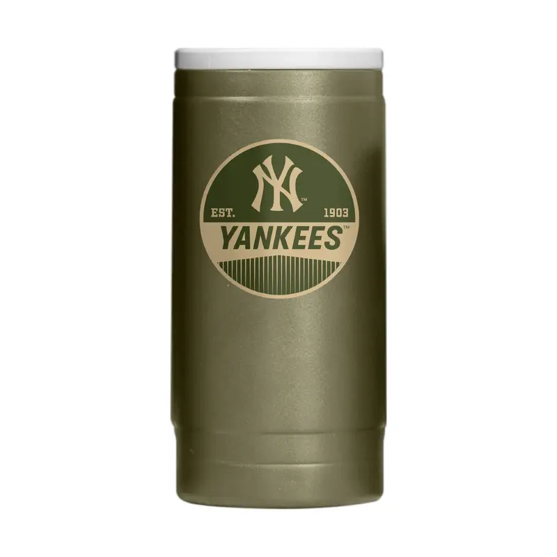 New York Yankees Badge Powder Coat Slim Can Coolie