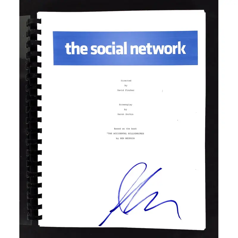 Armie Hammer Authentic Signed The Social Network Movie Script BAS #S72014