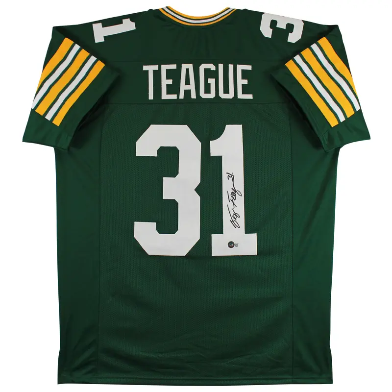George Teague Authentic Signed Green Pro Style Jersey Autographed BAS Witnessed