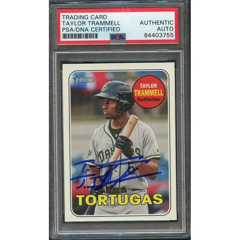 2018 Topps Heritage Minor #202 Taylor Trammell Signed Card PSA Slabbed Auto Mariners