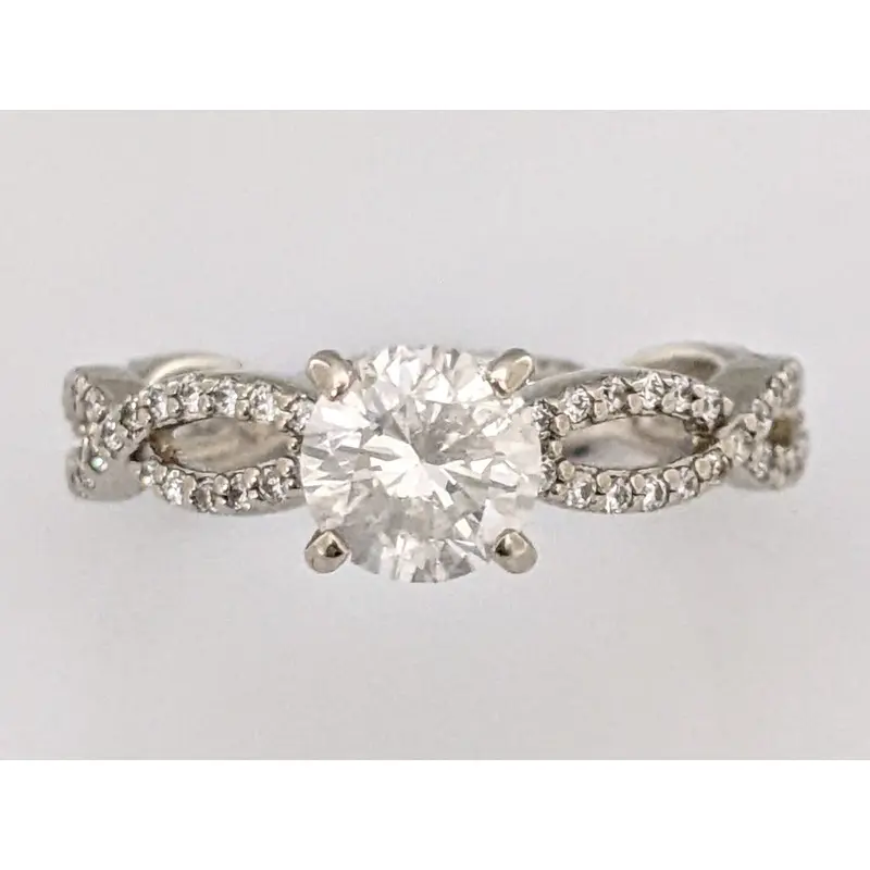 14K WHITE 1.13 CARAT TOTAL WEIGHT I2 H DIAMOND ROUND (77) TWIST SHANK ESTATE 2.6 GRAMS