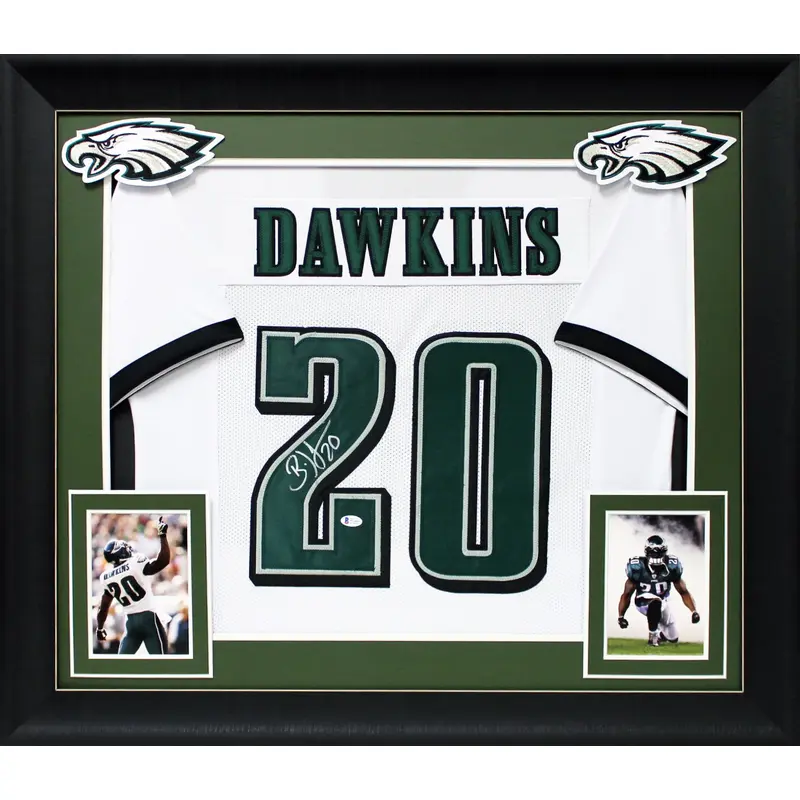 Brian Dawkins Authentic Signed White Pro Style Framed Jersey BAS Witnessed