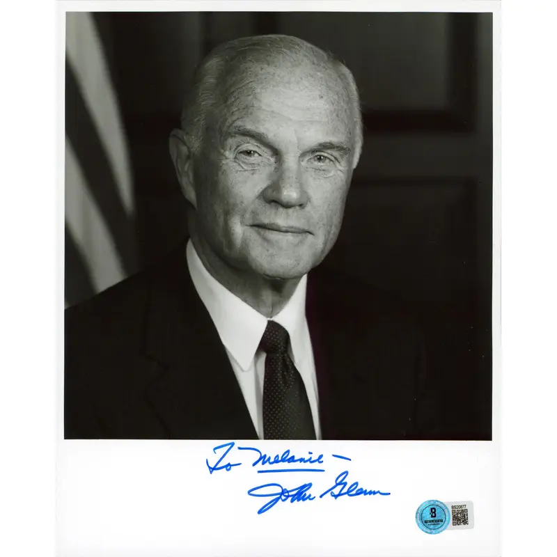 John Glenn NASA Astronaut "To Melanie" Signed 8x10 Vertical Photo BAS #BS20877
