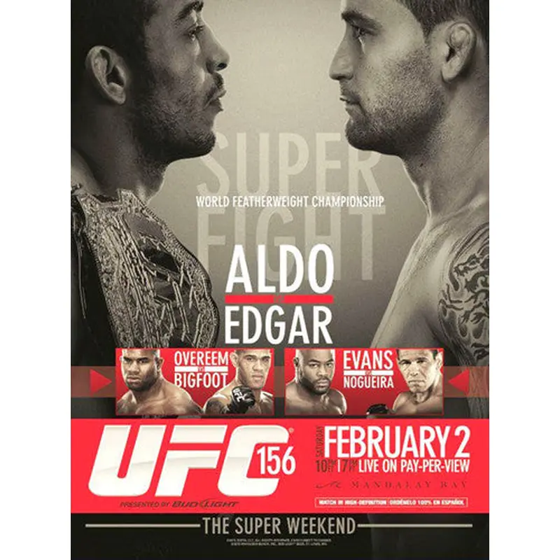UFC 156 Official Fight Bill Poster (Aldo vs. Edgar; Overeem; Evans, Las Vegas 2/2/2013)