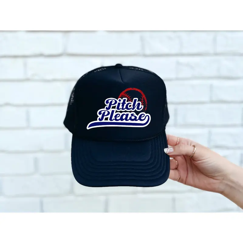 Pitch Please DTF Printed Black Trucker Hat