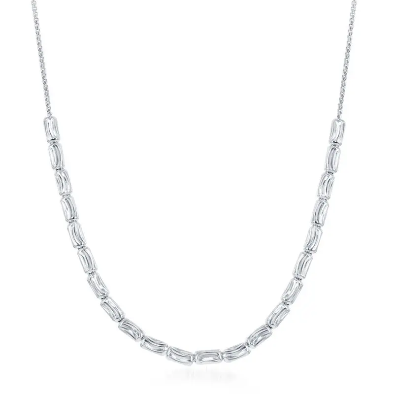 Sterling Silver Diamond Moon Cut Bead Necklace
