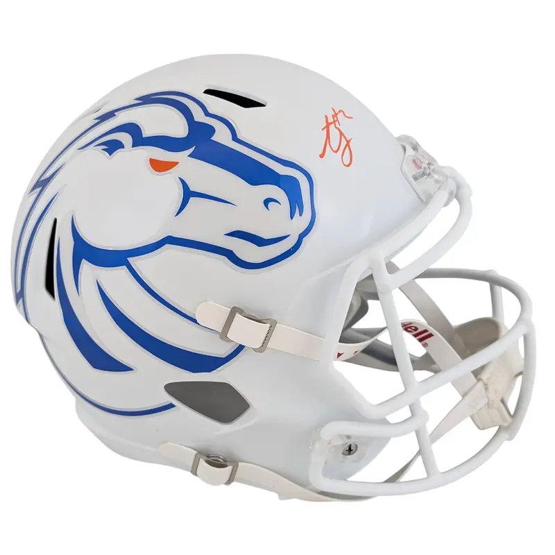 Boise State Ashton Jeanty Signed White Full Size Speed Rep Helmet BAS Witnessed
