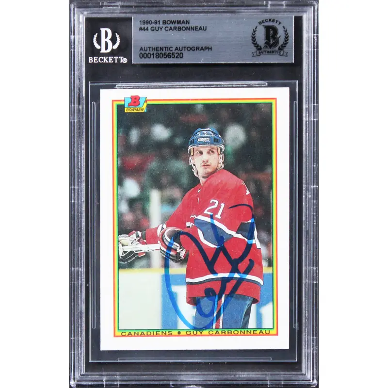 Canadiens Guy Carbonneau Authentic Signed 1990 Bowman #44 Card BAS Slabbed