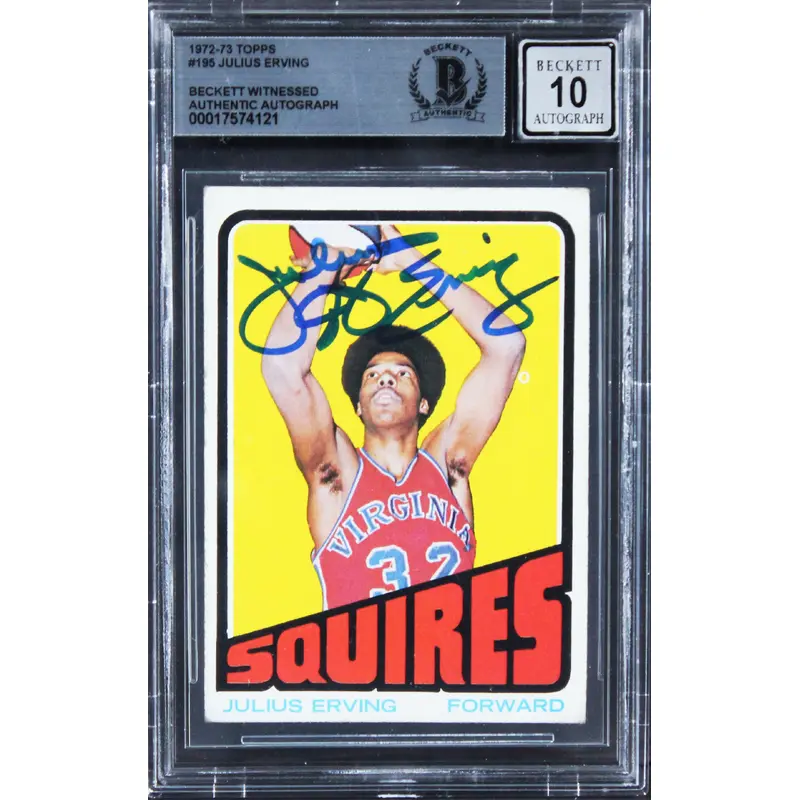 Julius Erving Authentic Signed 1972 Topps #195 Rookie Card Auto 10! BAS Slabbed