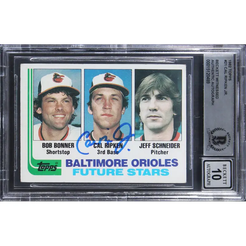 Orioles Cal Ripken Jr. Signed 1982 Topps #21 Rookie Card Auto 10! BAS Slabbed