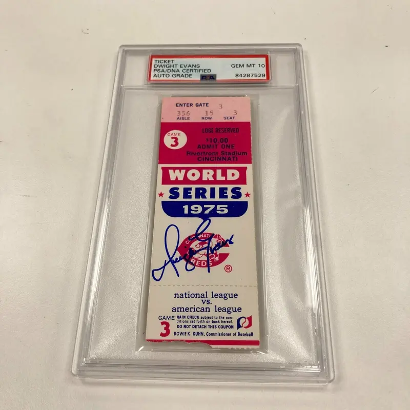 Dwight Evans Signed 1975 World Series Game 3 Ticket PSA DNA GEM MINT 10