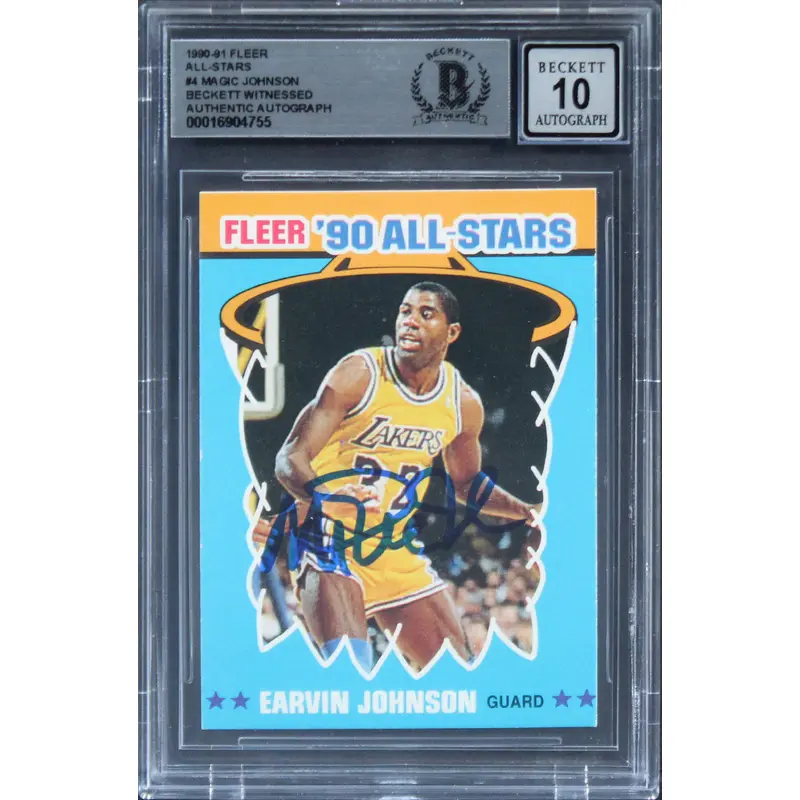 Lakers Magic Johnson Signed 1990 Fleer All-Stars #4 Card Auto 10! BAS Slabbed