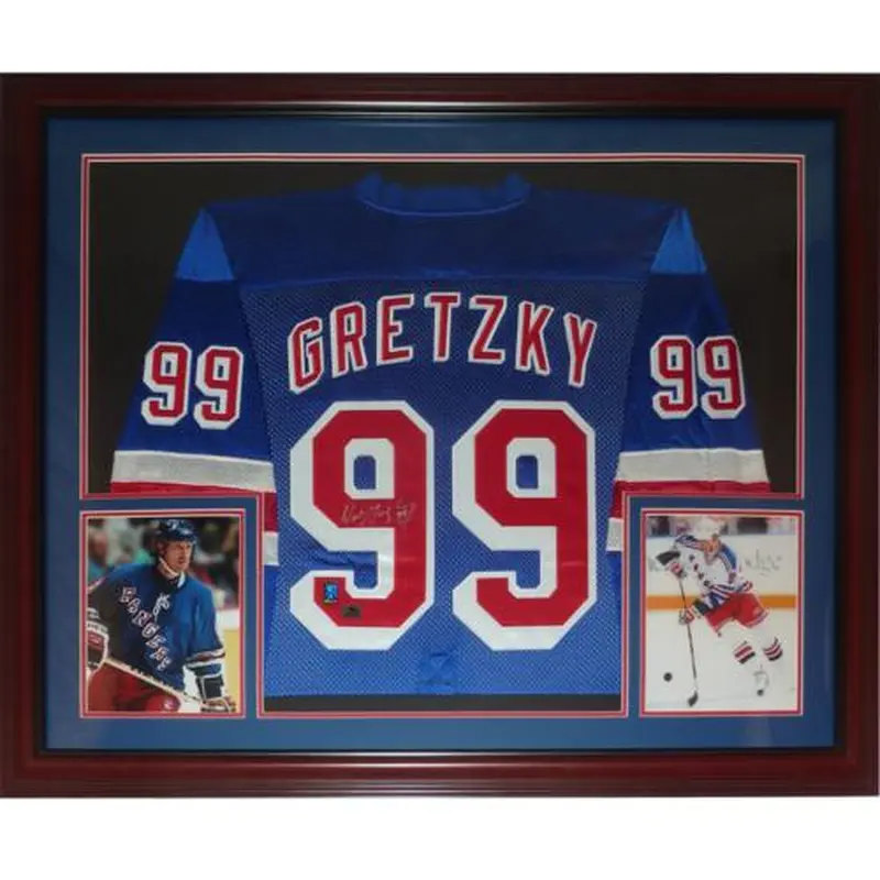 Wayne Gretzky Autographed New York Rangers (Blue #99) Deluxe Framed Jersey - JSA Letter